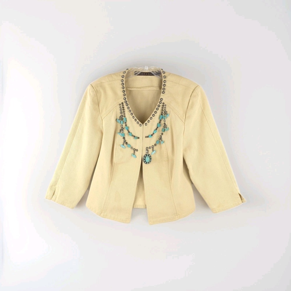 Double D Ranch Womens Small Beige Jacket Turquoise Stones Western Style PLS READ